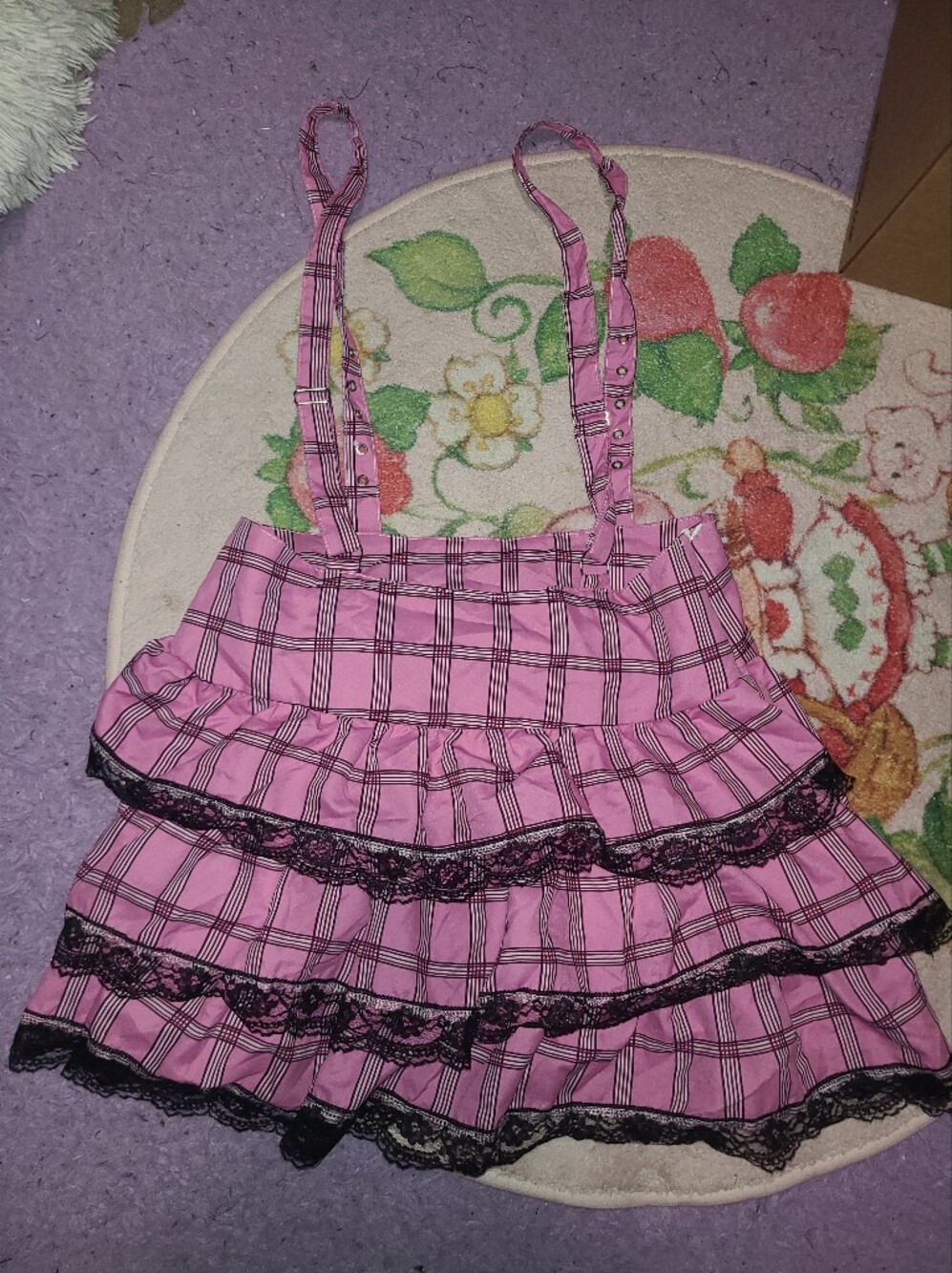 Pink/ Black Plaid Ruffled Suspender Mini Skirt